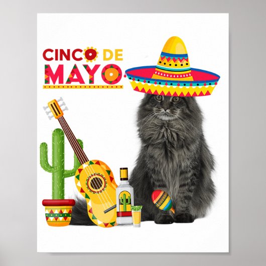 Cat Cinco De Mayo Love Guitar Cactus Drink Love Poster (Voorkant)