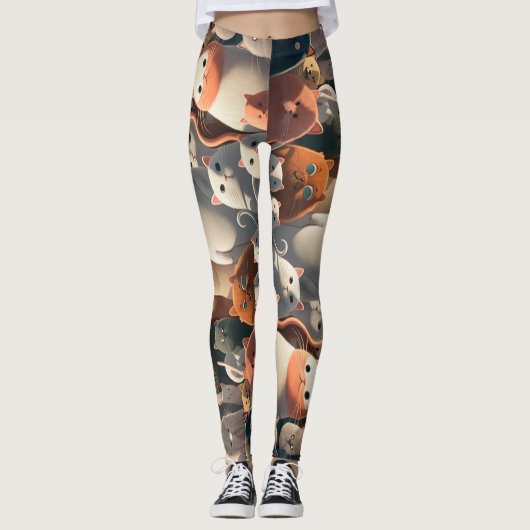Cat City Cartoon Crowd Leggings (Voorkant)