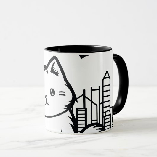 Cat Cityscape Furry Schattige Vector Graphic Mok (Voorkant rechts)
