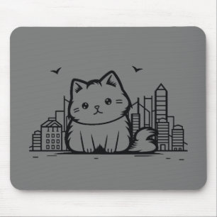 Cat Cityscape Furry Schattige Vector Graphic Muismat