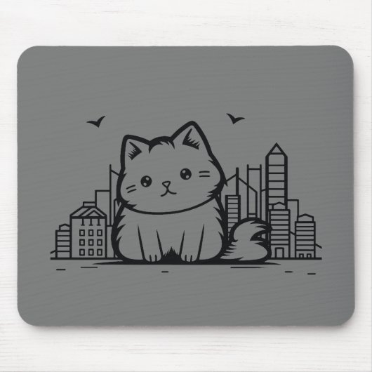 Cat Cityscape Furry Schattige Vector Graphic Muismat (Voorkant)