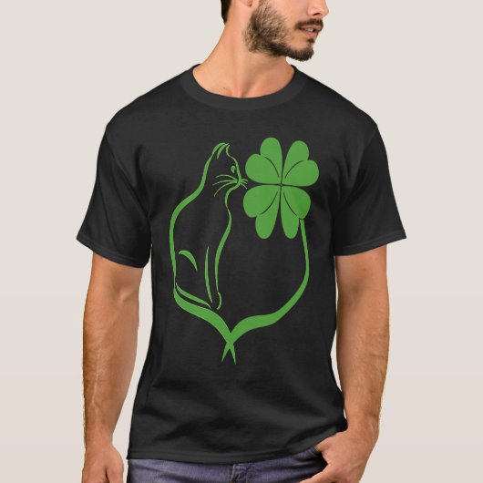 Cat Clover Silhouette Shamrock St Patricks Day Kit T-shirt (Voorkant)