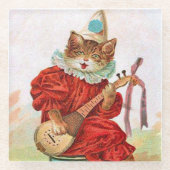  Cat Clown Suit Spelen Mandoline Glazen Onderzetter (Voorkant)
