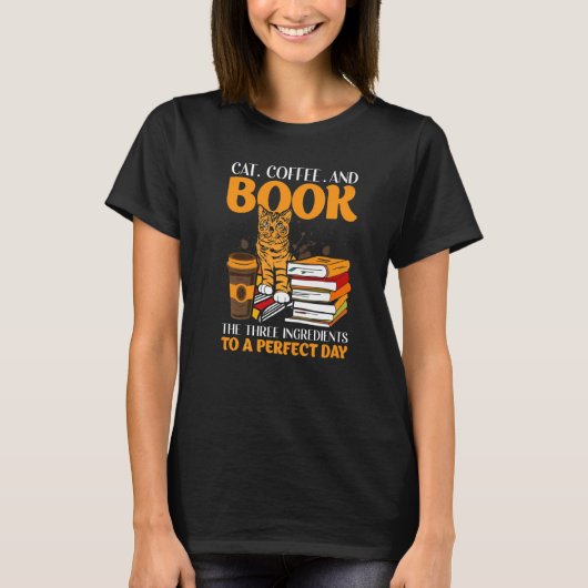 Cat Coffee And Book T-shirt (Voorkant)