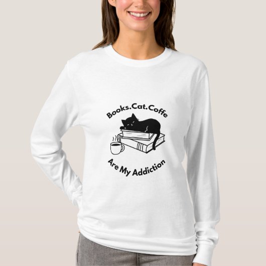 Cat Coffee Book Lover T-Shirt, Cozy Reader Aesthet T-shirt (Voorkant)