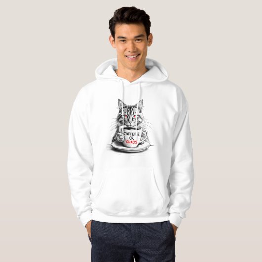 Cat Coffee – Caffeine or Chaos Funny Quote Hoodie (Voorkant volledig)
