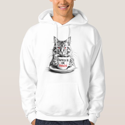 Cat Coffee – Caffeine or Chaos Funny Quote Hoodie (Voorkant)