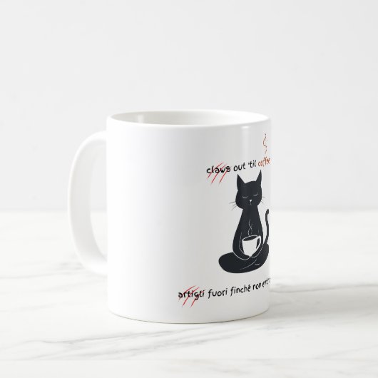  Cat + Coffee = Claws” Minimalist Design  Koffiemok (Voorkant links)
