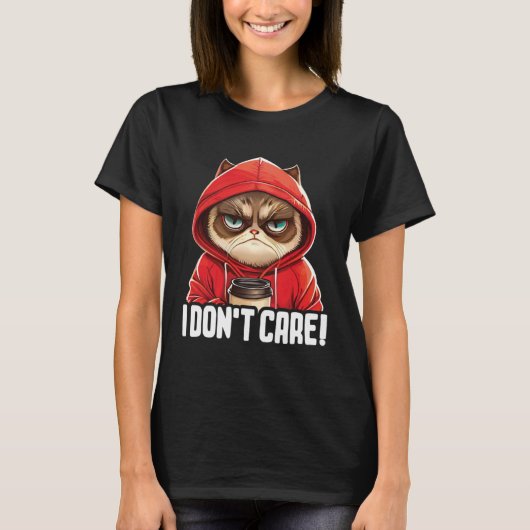 Cat Coffee I Cat I Don t Care T-shirt (Voorkant)