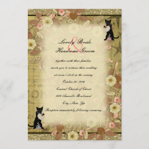 Cat Coffee Lovers Collage Style Wedding Uitnodigin Kaart
