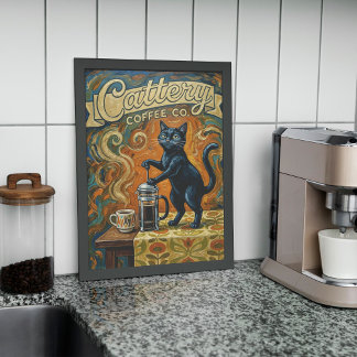 Cat Coffee Lovers Wall Art Print Poster