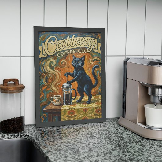 Cat Coffee Lovers Wall Art Print Poster