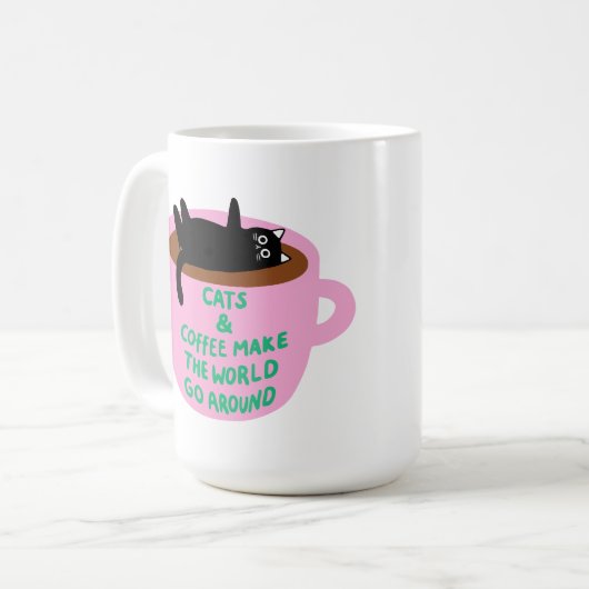 Cat & coffee make the world go around | Mug Koffiemok (Voorkant links)