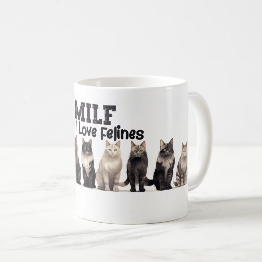 Cat Coffee Mok, Man Ik hou van Felines MILF Koffiemok (Voorkant rechts)