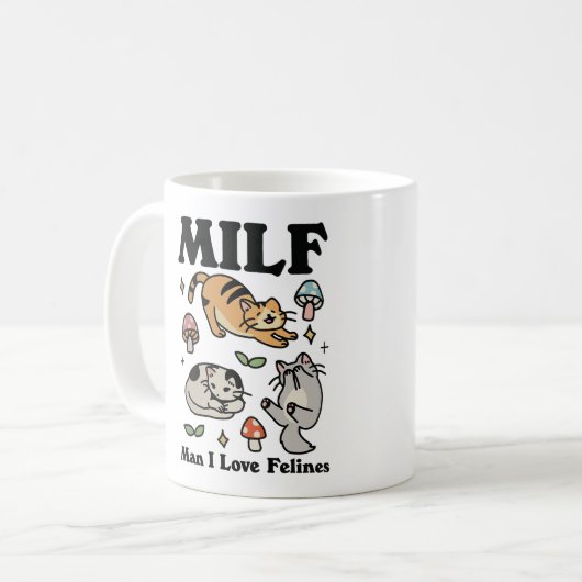 Cat Coffee Mok, Man Ik hou van Felines MILF Mok (Voorkant links)
