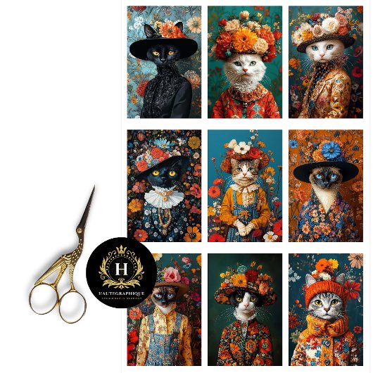 Cat Collage Junk Journal Decoupage Tissue Paper Tissuepapier