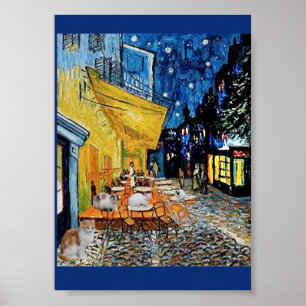 Cat Colony, Night Cafe Parody, Van Gogh Poster