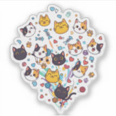 Cat Confetti – leuk en speels Sticker (Voorkant)