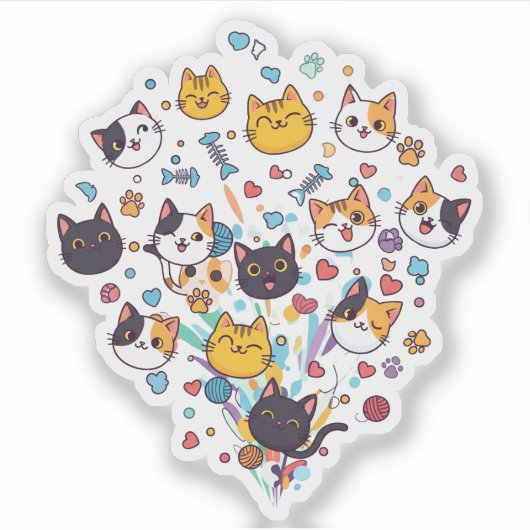 Cat Confetti – leuk en speels Sticker (Voorkant)