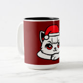 Cat Confident Santa Hat Crossed Arms Christmas Tweekleurige Koffiemok (Voorkant links)