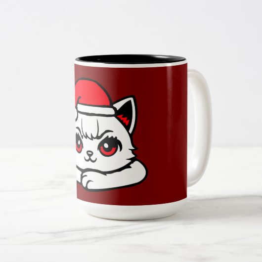 Cat Confident Santa Hat Crossed Arms Christmas Tweekleurige Koffiemok (Voorkant rechts)
