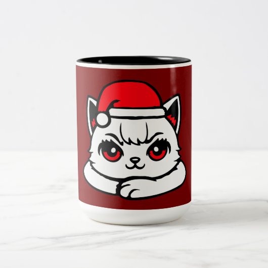 Cat Confident Santa Hat Crossed Arms Christmas Tweekleurige Koffiemok (Center)