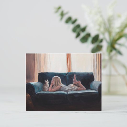 Cat Conversation Figurative Art Briefkaart (Staand voorkant)