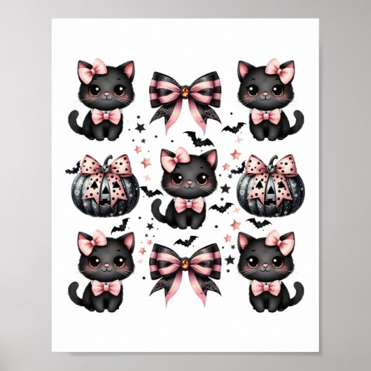 Cat Coquette Halloween Bows Zwart Roze Halloween G Poster (Voorkant)