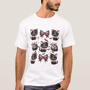Cat Coquette Halloween Bows Zwart Roze Halloween G T-shirt