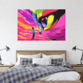 Cat Cosmic Gaze: Een ontmoeting van werelden Canvas Afdruk (Insitu (Slaapkamer))