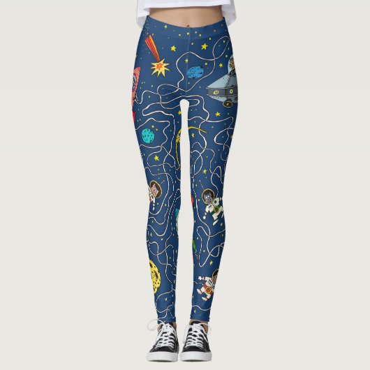 Cat cosmos cosmonautraket leggings (Voorkant)