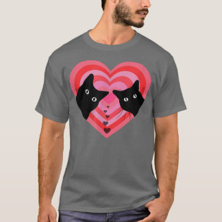 Cat Couple Retro  Funny Black Cat Valentin T-shirt