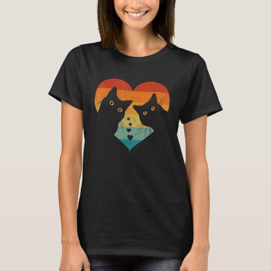 Cat Couple Retro Shirt Funny Black Cat Val (Voorkant)