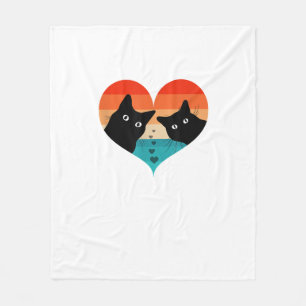Cat Couple Retro  Shirt Funny Black Cat Val Fleece Deken
