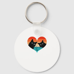 Cat Couple Retro Shirt Funny Black Cat Val Sleutelhanger