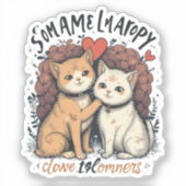 Cat Couple Vinyl Sticker Schattigee Romantische Fe (Voorkant)