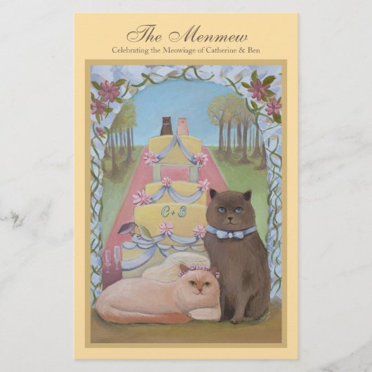 Cat Couple Yellow Wedding Menu Kaart (Voorkant)