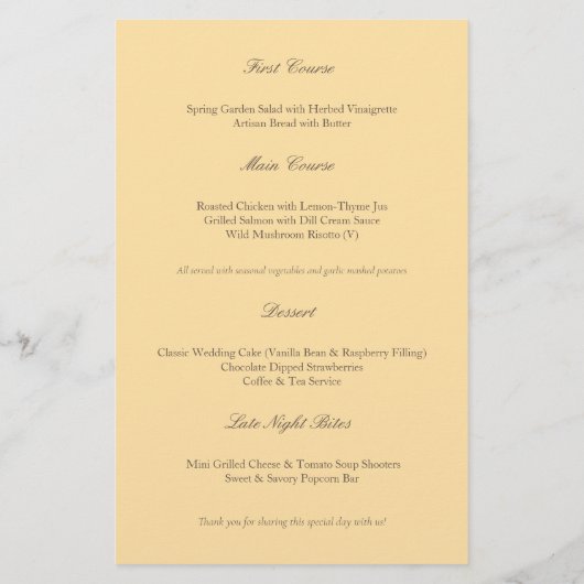 Cat Couple Yellow Wedding Menu Kaart (Achterkant)