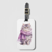 Cat Cozy Winter Paarse sjaal Bagagelabel (Voorkant (verticaal))