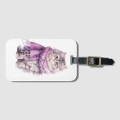 Cat Cozy Winter Paarse sjaal Bagagelabel (Voorkant (horizontaal))