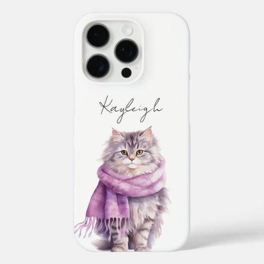 Cat Cozy Winter Paarse sjaal Case-Mate iPhone Case (Achterkant)