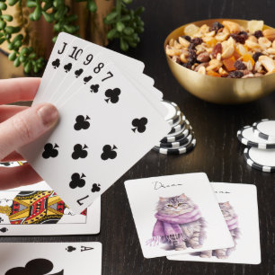 Cat Cozy Winter Paarse sjaal Pokerkaarten