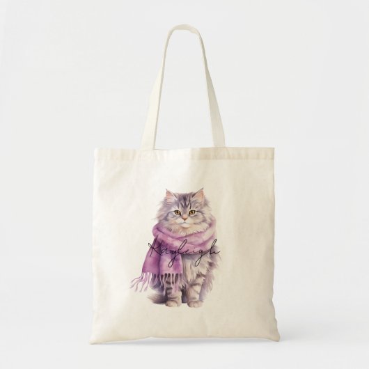 Cat Cozy Winter Paarse sjaal Tote Bag (Voorkant)