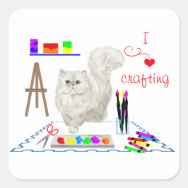 Cat Craft Room Art Studio Vierkante Sticker