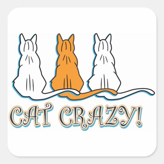 Cat Crazy Oranje Tabby Cats Vierkante Sticker (Voorkant)