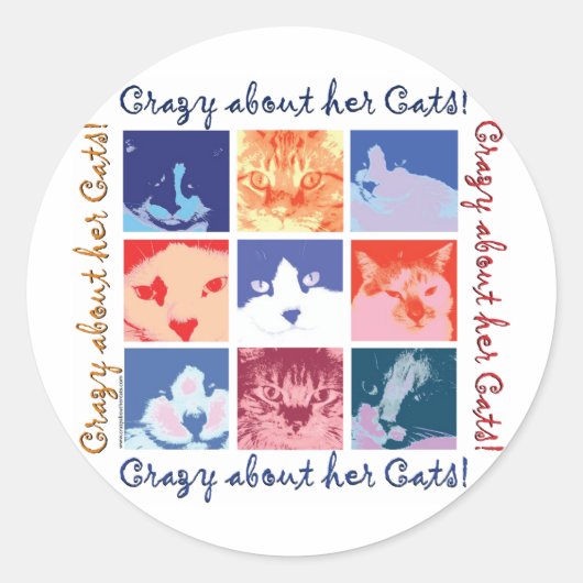 Cat Crazy Ronde Sticker (Voorkant)