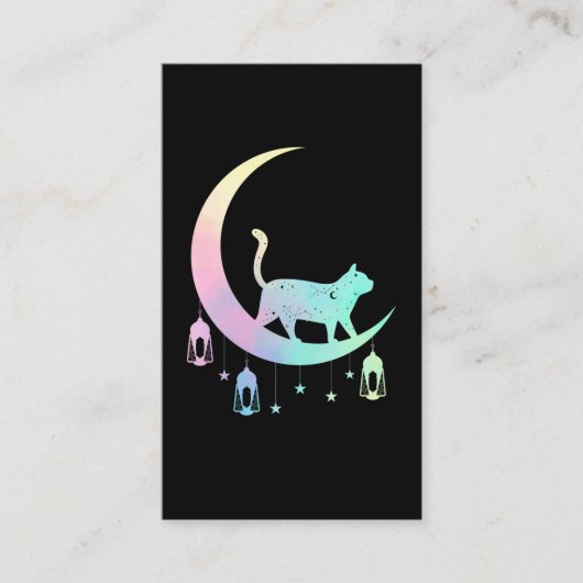 Cat Crescent Moon Horoscope Pastel Gothic Wicca Visitekaartje (Voorkant)