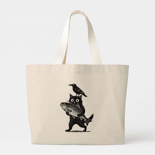 Cat, Crow, and Catch Grote Tote Bag (Achterkant)