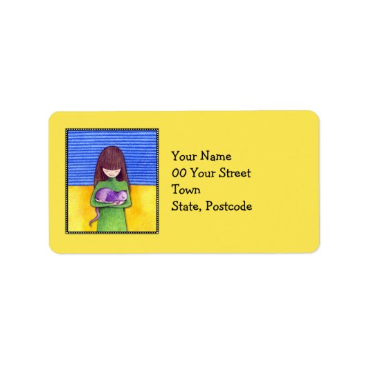 Cat Cuddle yellow Address Label (Voorkant)