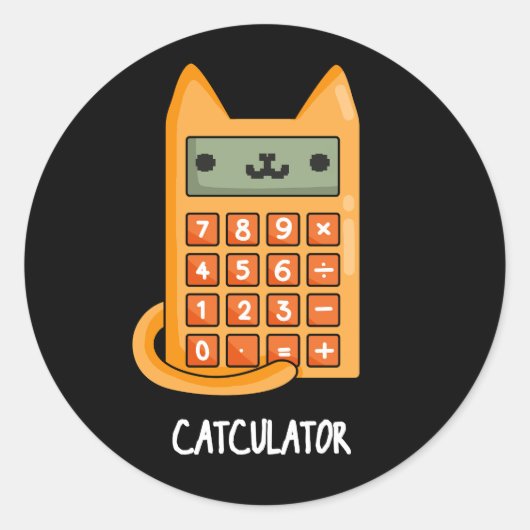 Cat-culator Grappige Calculator Pun Dark BG Ronde Sticker (Voorkant)